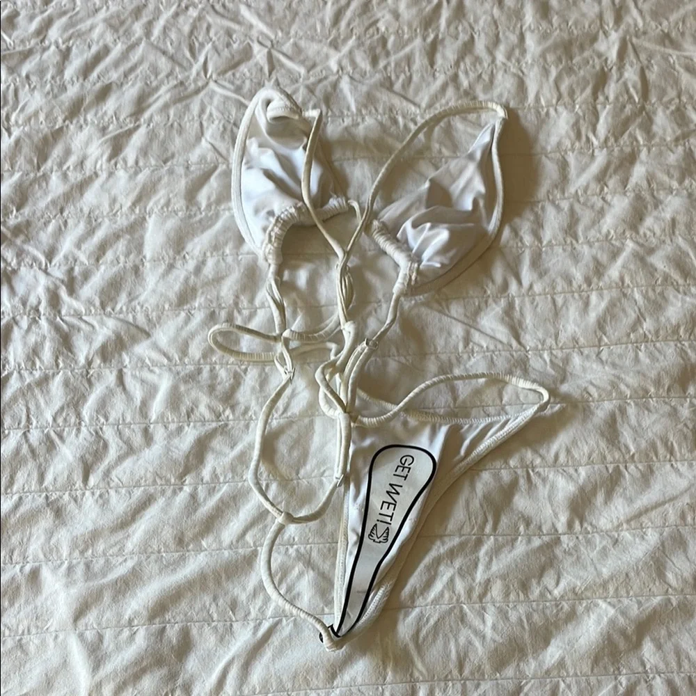 White Ribbed gstring one piece - Picture 2 of 3